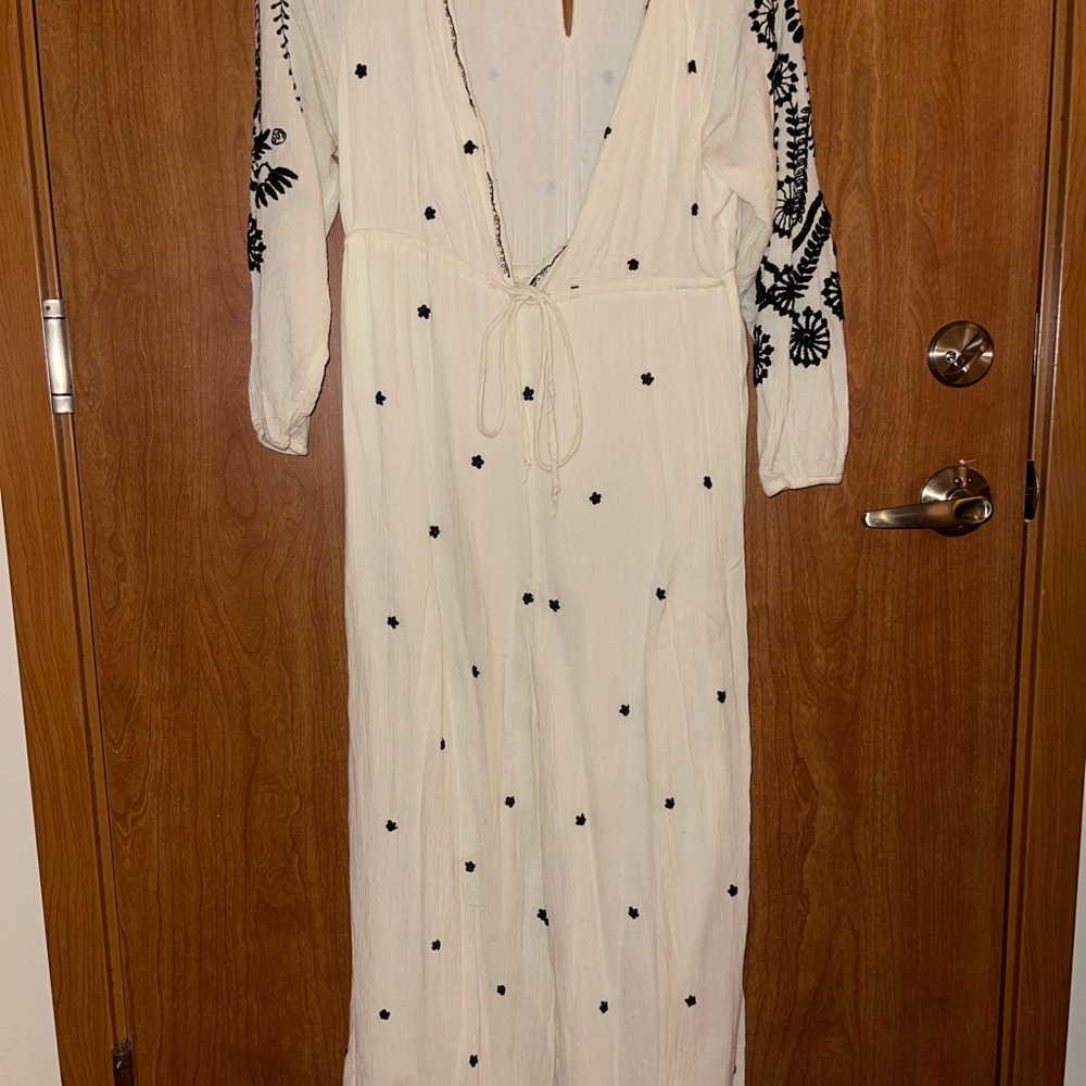 Free People Ivory Jumpsuit with Black Embroidery